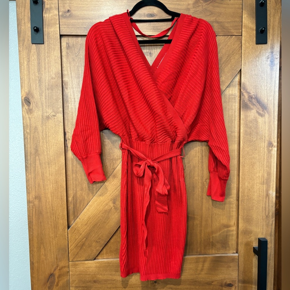 Faux wrap sweater dress